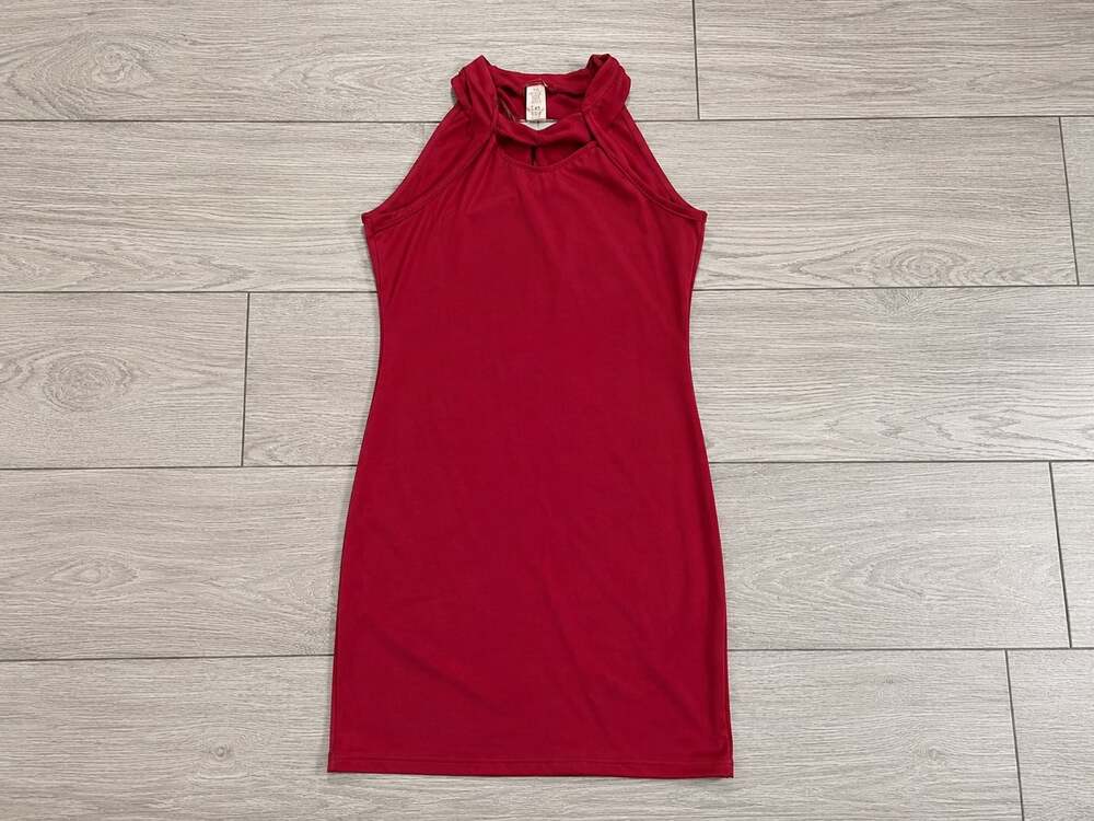 Women's Red High Neck Halter Sheath Mini Dress